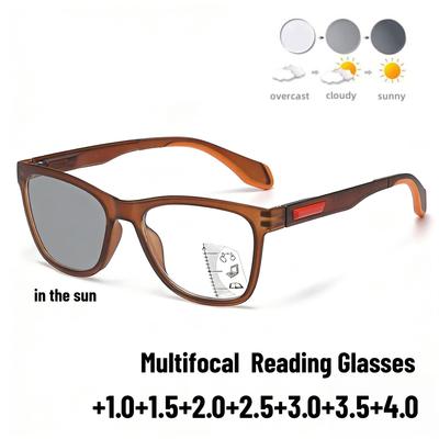 Fashion Multifocal Photochromic Reading Glasses Men's High-definition Anti-blue Light Presbyopia Glasses Far and Near +4.0+3.5