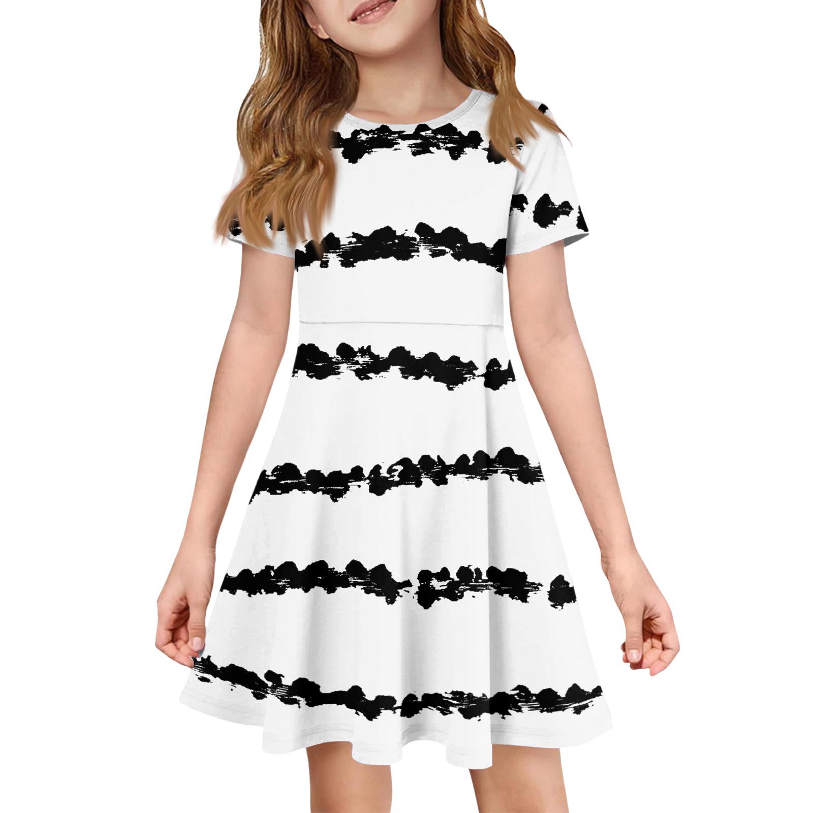 

Girl Summer Dress Color & Print Short Sleeve Dress With Pocket Casual Dress Shorts Sleeve Party Dress Easter Day 120 білий
