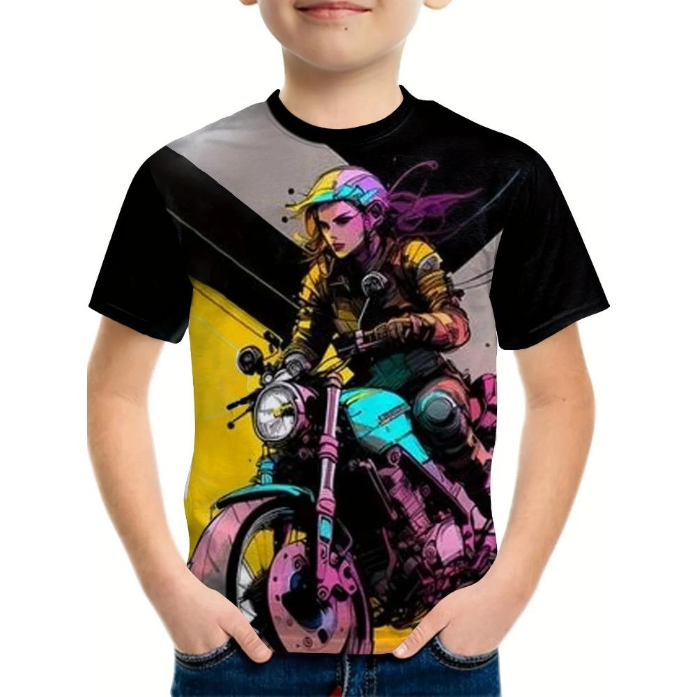 Children's Clothing Boys' Short-Sleeve T-Shirt 3D Motorcycle Print Summer Top