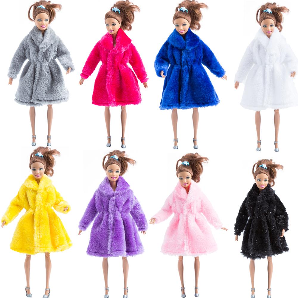 NK Multicolor 1 Pcs Long Sleeve Soft Fur Coat Tops Dress Winter Warm Wear Doll Clothes For 1/6 Doll Accessories Gift Toy JJ
