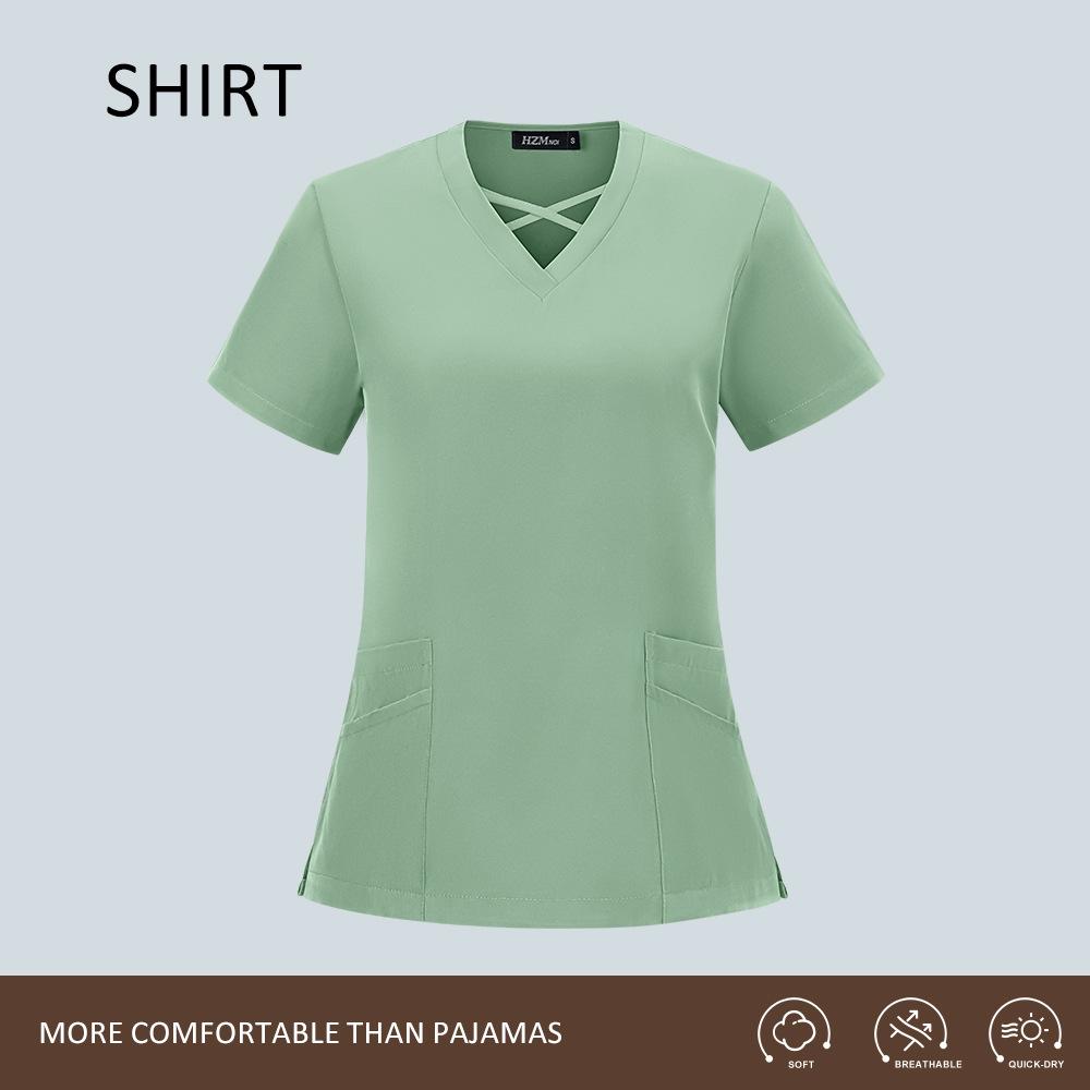 Women's Quick-Dry Surgical Scrub Suit - Elastic Short-Sleeve Workwear for Medical Staff