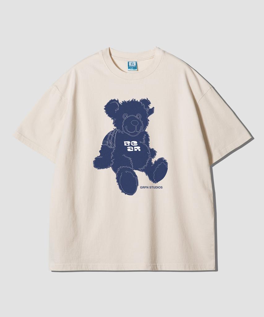 Geulaenpini Stitch Bear Oversized Short Sleeve T-Shirt - Natural Cotton