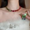 Elegant Rhinestone Geometric Earring and Necklace Set with Color Block Design