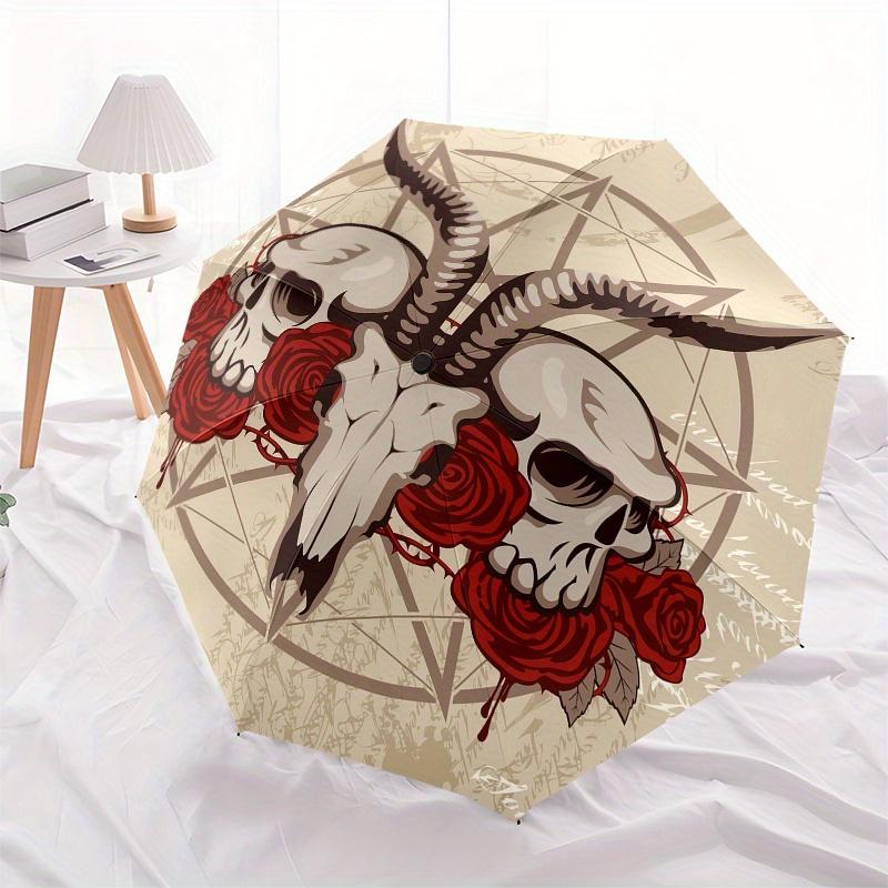 Skull & Roses Pentagram Sticker - Gothic DecorUmbrella, Portable 3-Fold Compact Umbrella,Christmas Gift ES526