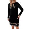 Women's Autumn Winter Long Sleeve Patchwork Bag Hip Base Slim-fit Dress