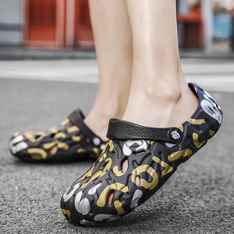 Fashion Summer New Surf Wading Slippers Men's Large Size EVA Soft Bottom Hole Shoes Outdoor Non-slip Beach Sandals Fishing Shoes Clogs