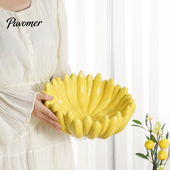 Kitchen Countertop Organizer Ceramic Banana Fruit Bowl, Hand-Painted Stable Base Decorative Snack Unique Housewarming Gift Tray, Large Capacity