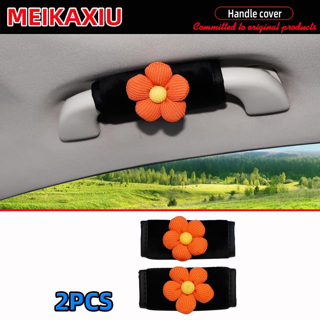 2PCS Soft Plush Fabric Flower Car Door Handle Covers Women's Grip Pull Covers Car Interior Decoration Accessories