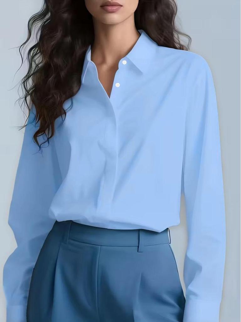Women's Professional Hidden Placket Button Work Shirt - Office Wear European & American Style