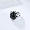 Europäischer und Amerikanischer Retro Tigerauge Titanstahlring Herren Oval Eiförmig Schwarzer Edelstein