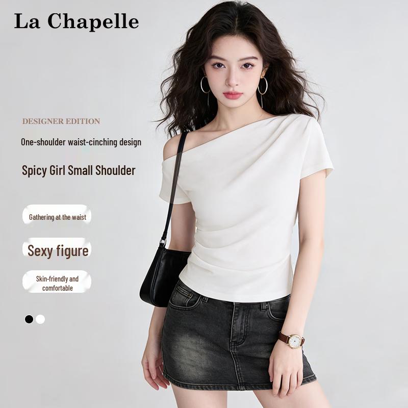 La Chapelle Women s Lyocell Asymmetrical Shoulder Crop Top M