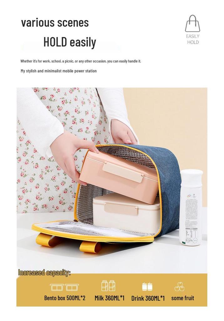 Stylish Oxford Cloth Thermal Lunch Bag - Trapezoidal, Large Capacity, Foldable, Handheld Bento Bag for Students.