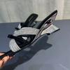 2025 summer new outer wear celebrity rhinestone open-toed slope heel cool slippers female niche design special-shaped heel