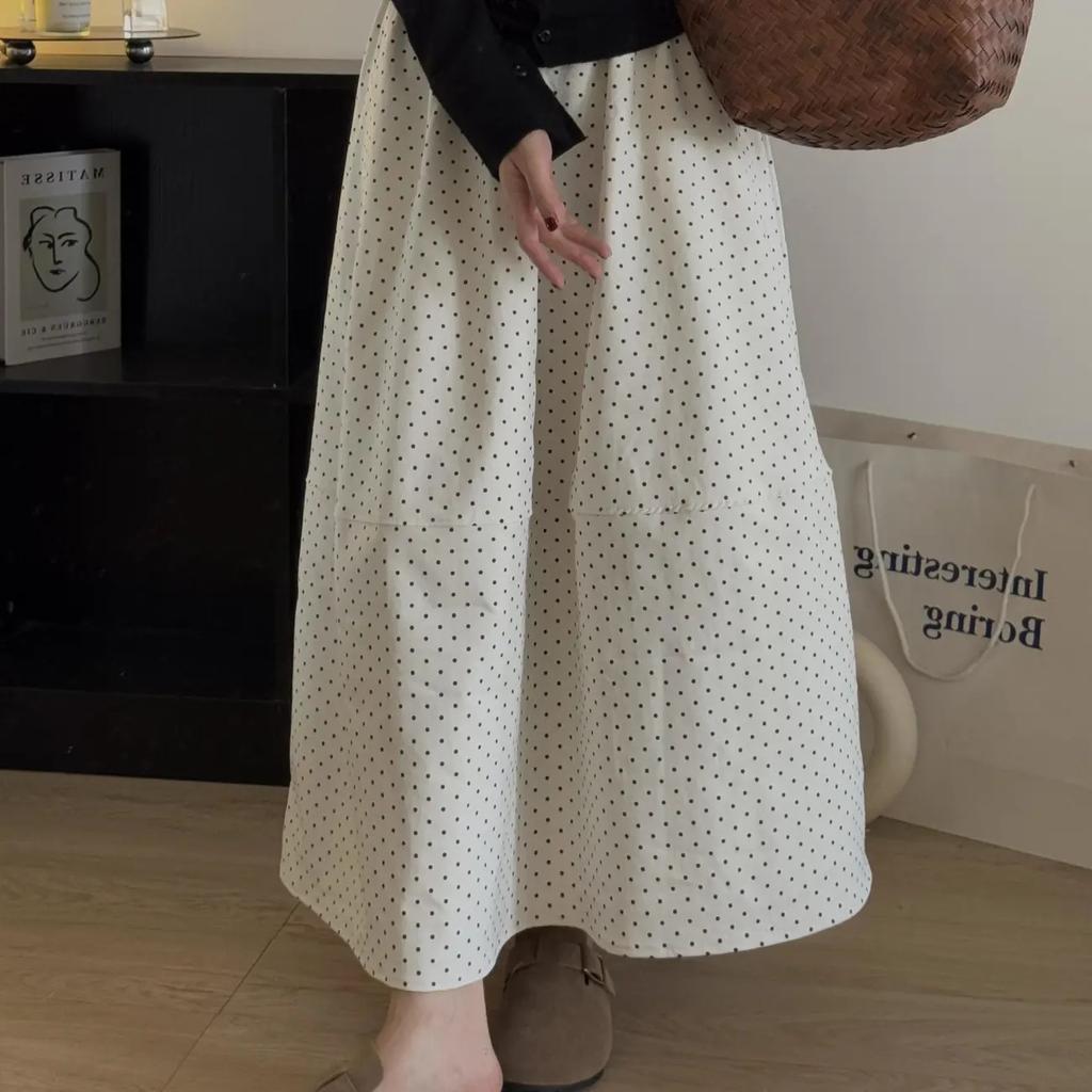 Polka Dot Skirt Large Size Fat Mm Medium and Long Hip Covering and Thin Spring and Summer New Pear-shaped Figure A-character Suit Skirt