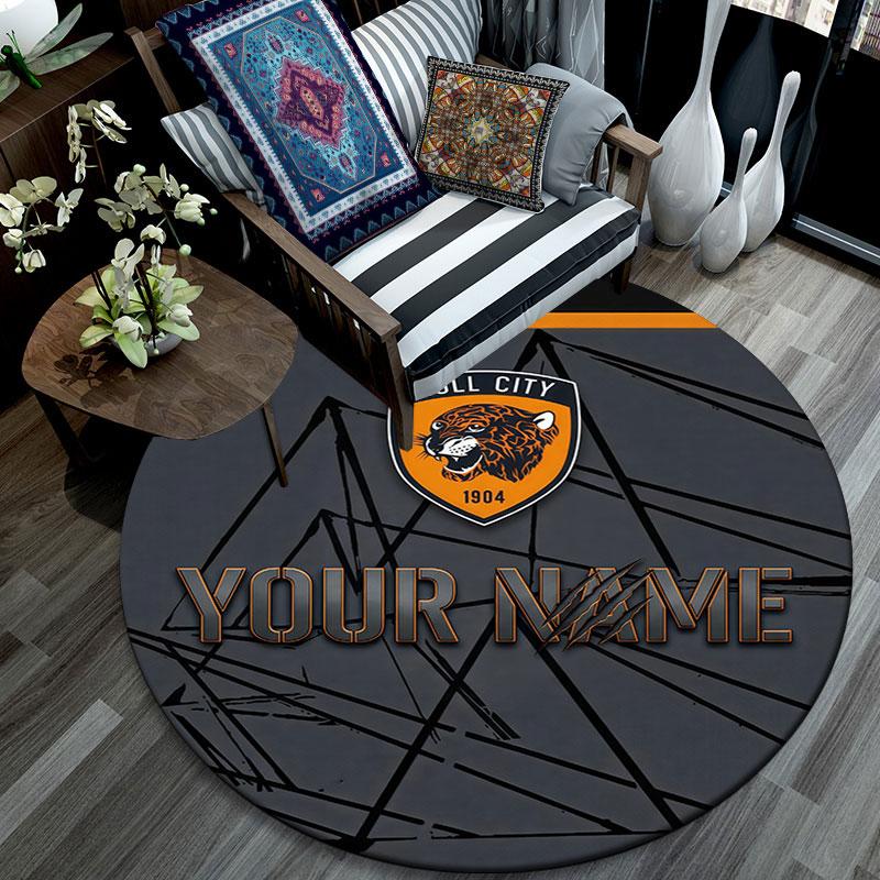 Custom Name,Hull City A.F.C pattern round rug,Carpet Rug for Living Room Bedroom Playroom ,Non-slip Floor Mat,Holiday Gifts and Birthday Gifts.