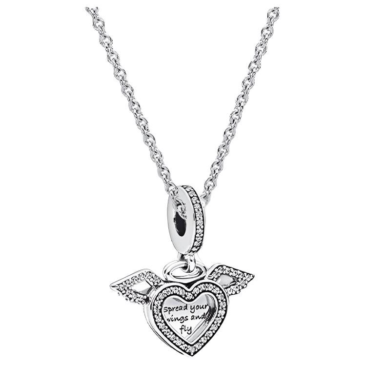 Pandora Heart Shaped Angel Wings Set Women necklace ZT2368 Box,F,Silver