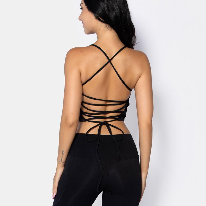 

Summer Sexy Crossover Lace up Open Back Short Outer Wear Sports Bra Yoga Vest Women s Inner Wear Workout Underwear Elastic Black XL
