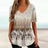 Summer V-neck 3D Retro Printed Top Fashionable Casual Short Sleeved Women's T-shirts
