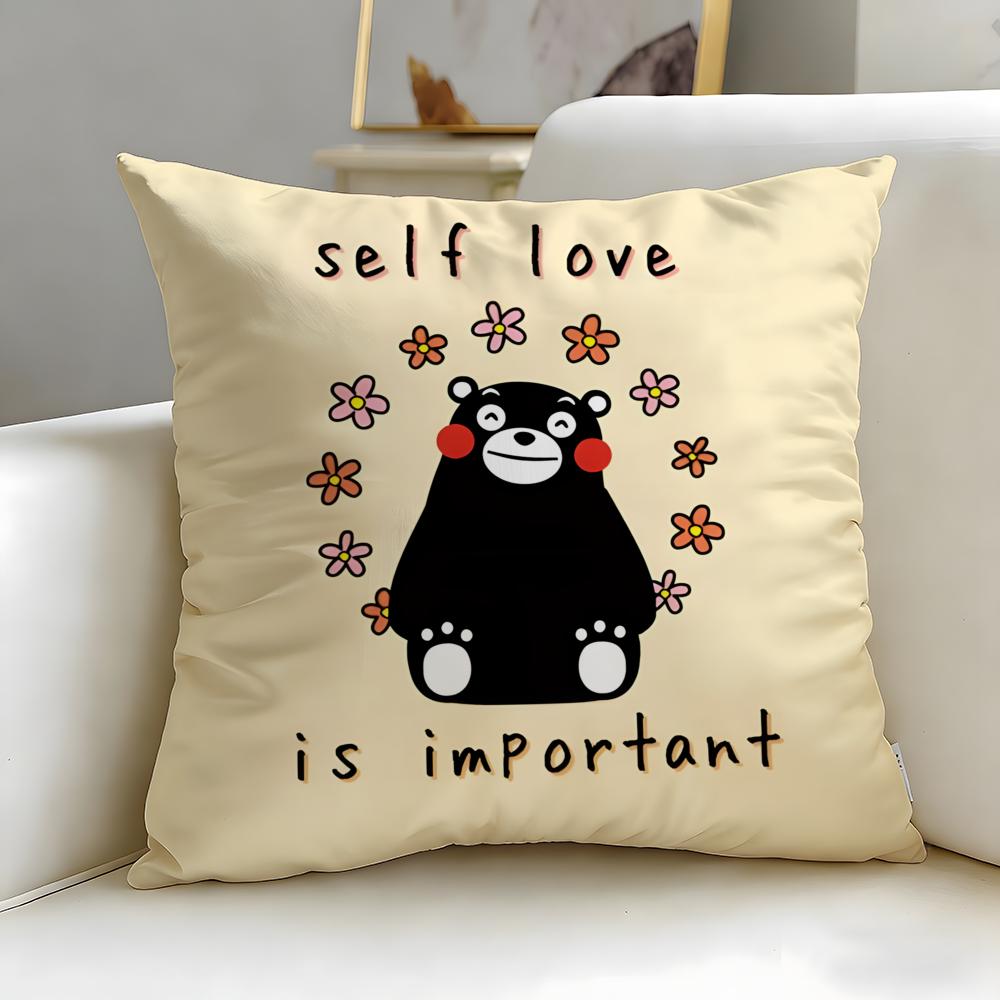 Classic Cartoon Character Kumamon Cushion Cover Soft & Easy-Wash Pillow Case – Versatile For Couch, Bed, Travel And Office