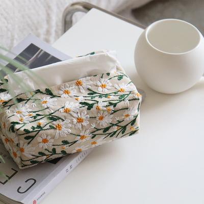 Gänseblümchen-Taschentuchbox, Wohnzimmer, Zuhause, Couchtisch, Papierschublade, neues chinesisches Serviettenbox-Set, bestickte Blumen, Auto-Taschentuchbox
