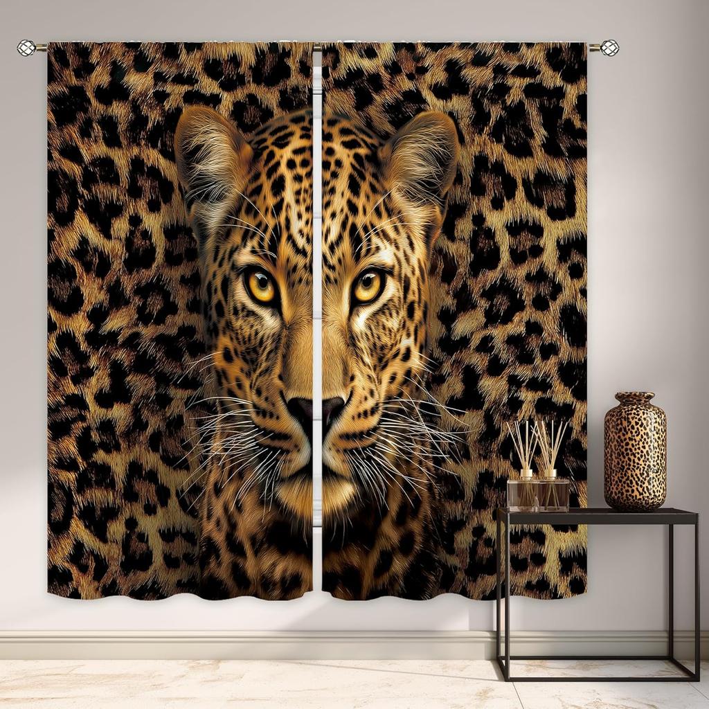 Modern Pink Bow Leopard Print Curtains Preppy Girly Cheetah Cute Pretty Sweet Girls Art Printed Retro Fashion Curtain Polyester With Rod Pocket