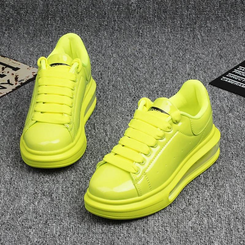 Shiny Patent Leather Small White Shoes Women's Couple Models Air Cushion Women's Skateboard Shoes Sneakers Women