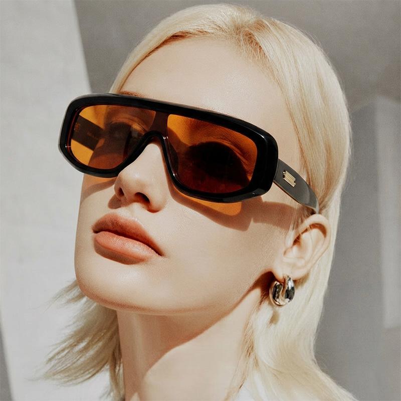 Retro-style one-piece lens glasses for street fashion, hip-hop trend sunglasses, and outdoor sun-protection shades.