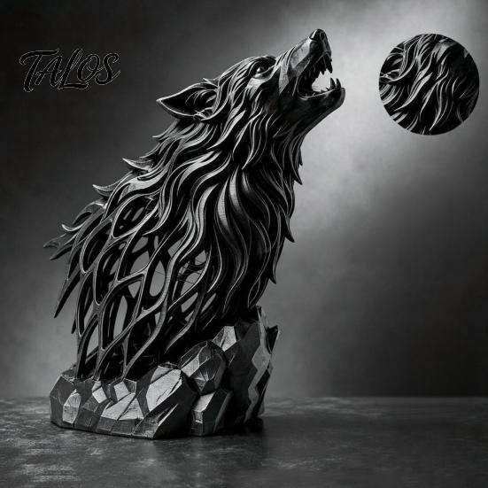 Personalized Creative Table Decor Howl Wolf Sculpture, Gothic Wildlife Home Decor, Howling Statue Figurine Hollow Animal Statues with Rock Base,