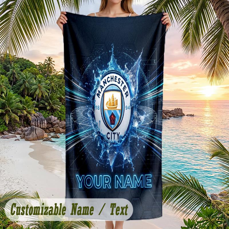 Beach Towel Manchester City Print Custom Name Text Soft Towel for Swimming Pool