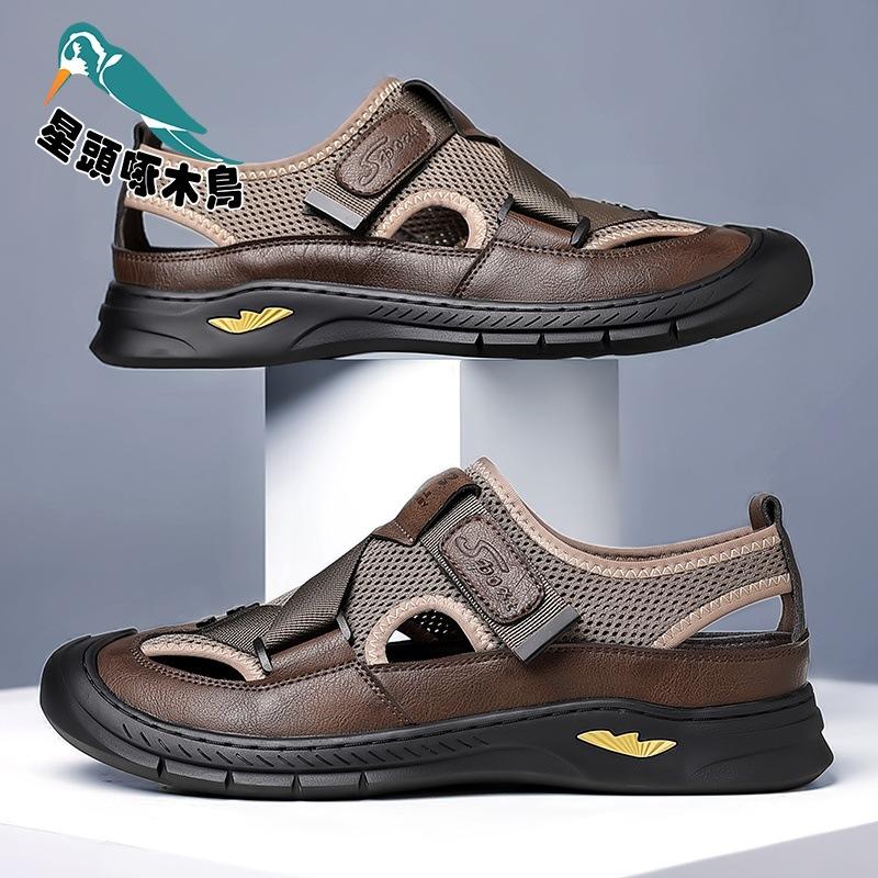 Shoes Men's summer breathable sandals mesh shoes one pedal casual shoes middle-aged and elderly father shoes single sandals