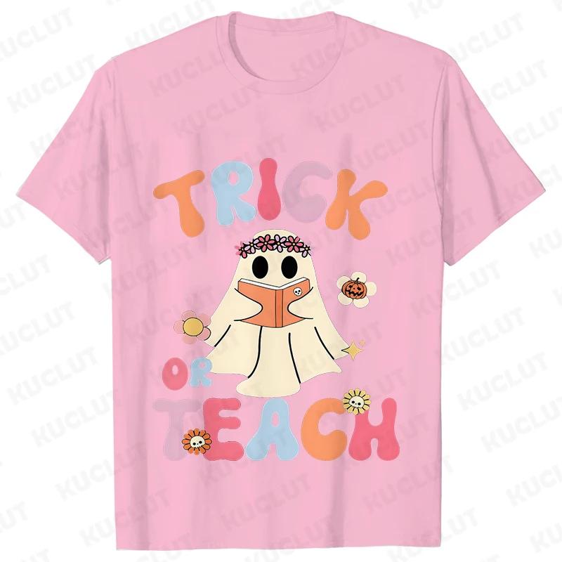 Unisexs Teacher Halloween Print Tee Shirts Casual Female T Shirt Trick or Teach New Design Streetwear Fashion Unisex Tshirt Tops
