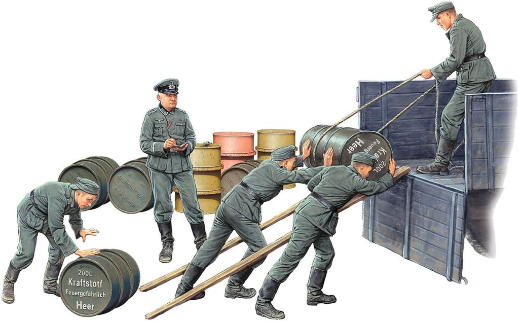 Miniart Scale German Soldier Special Edition Plastic Model Kit with 5 Figures and Fuel Drums 1/35 (MA35366)