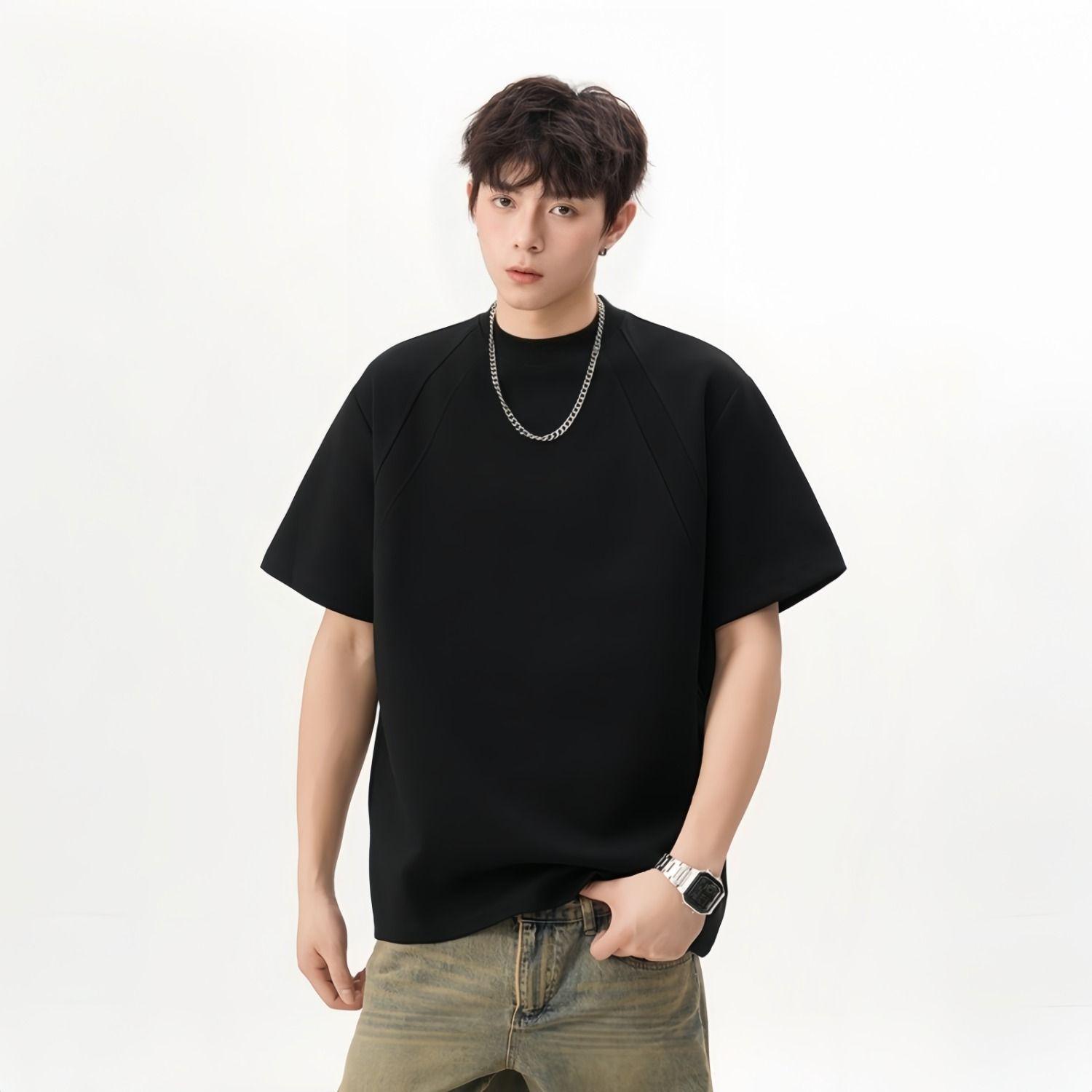 

Men s American Style Patchwork Short-Sleeve T-Shirt, Trendy Summer High Street Design 4XL (181-200 jin) чёрный