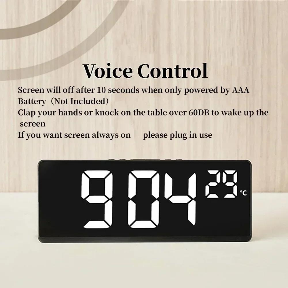 Smart Voice-Activated LED Alarm Clock with Dual Alarms Night Mode and Temperature Display for Bedroom or Desk