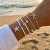 Women's Bohemian Starfish Shell Heishi Beads Bracelet Dainty Crushed Stone Braided Rope Chain Stackable Party Jewelry Gift