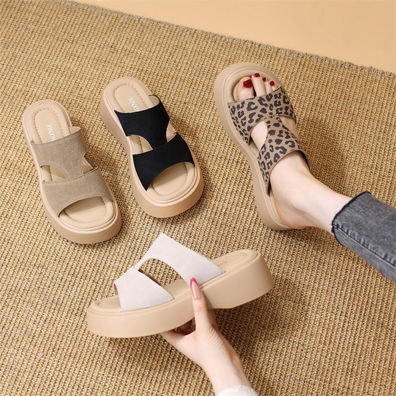 Women's Korean Style Platform Leopard Print Slide Sandals - Ultra-Soft Lightweight, All-Match & Non-Slip Beach Outerwear