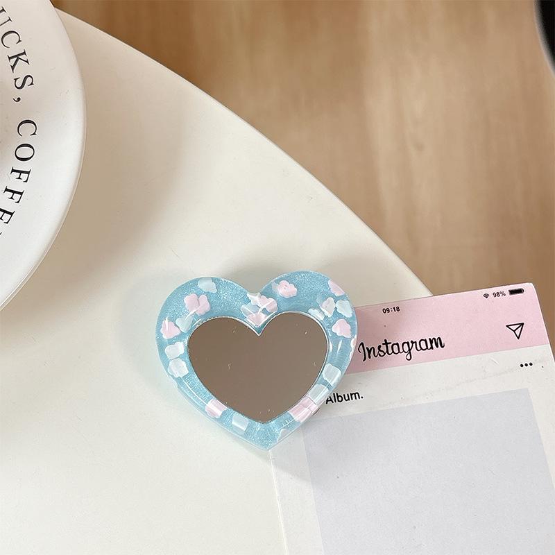 Korean-Style Desktop Phone Stand with Heart Mirror Decoration – Perfect for Watching Dramas
