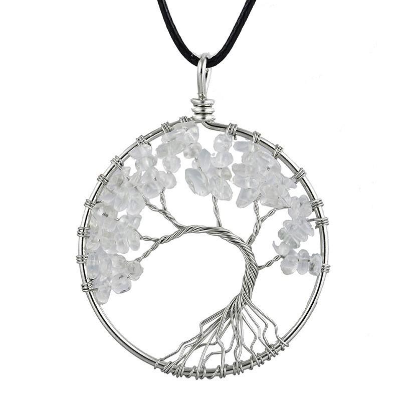 Natural Stone Irregular Tree Of Life Necklace Pendant Amethyst Wrapped Wisdom Tree Necklace Colorful Gravel N02