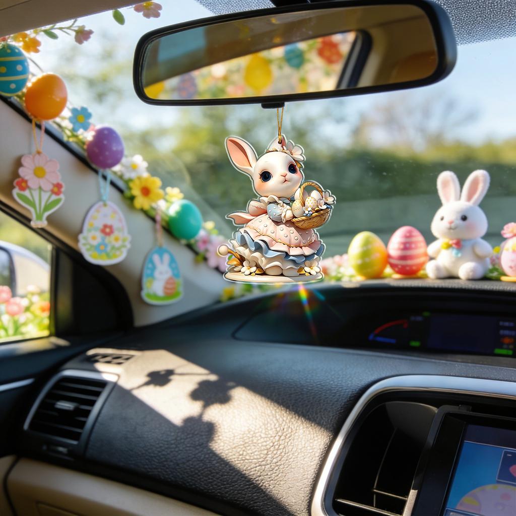 Easter Bunny Wall Decor 2D Flat Acrylic Bunny Egg Easter Pendant, Spring Rabbits And Egg Table Sign Decorations