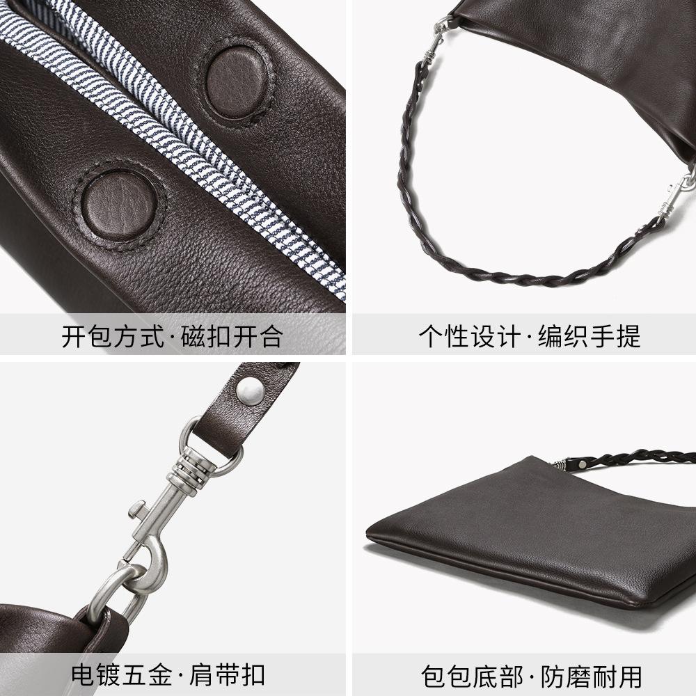 The First Layer of Cowhide Is Simple and High-end, Portable Large-capacity Niche Single Shoulder Braided Belt Bucket Bag, Women's Commuter Bag.