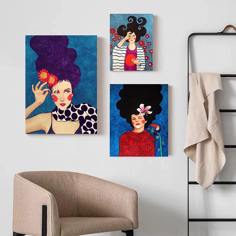 Abstract Style Girl Portrait Canvas Paintings Modern Figure Posters Prints Wall Art Pictures for Living Room Bedroom Home Decor