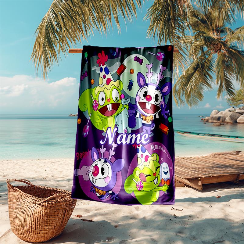 Personalized customized proof beach towel with Happy Tree Friends pattern - soft, absorbent,quick-drying,perfect swimming,camping&bathing