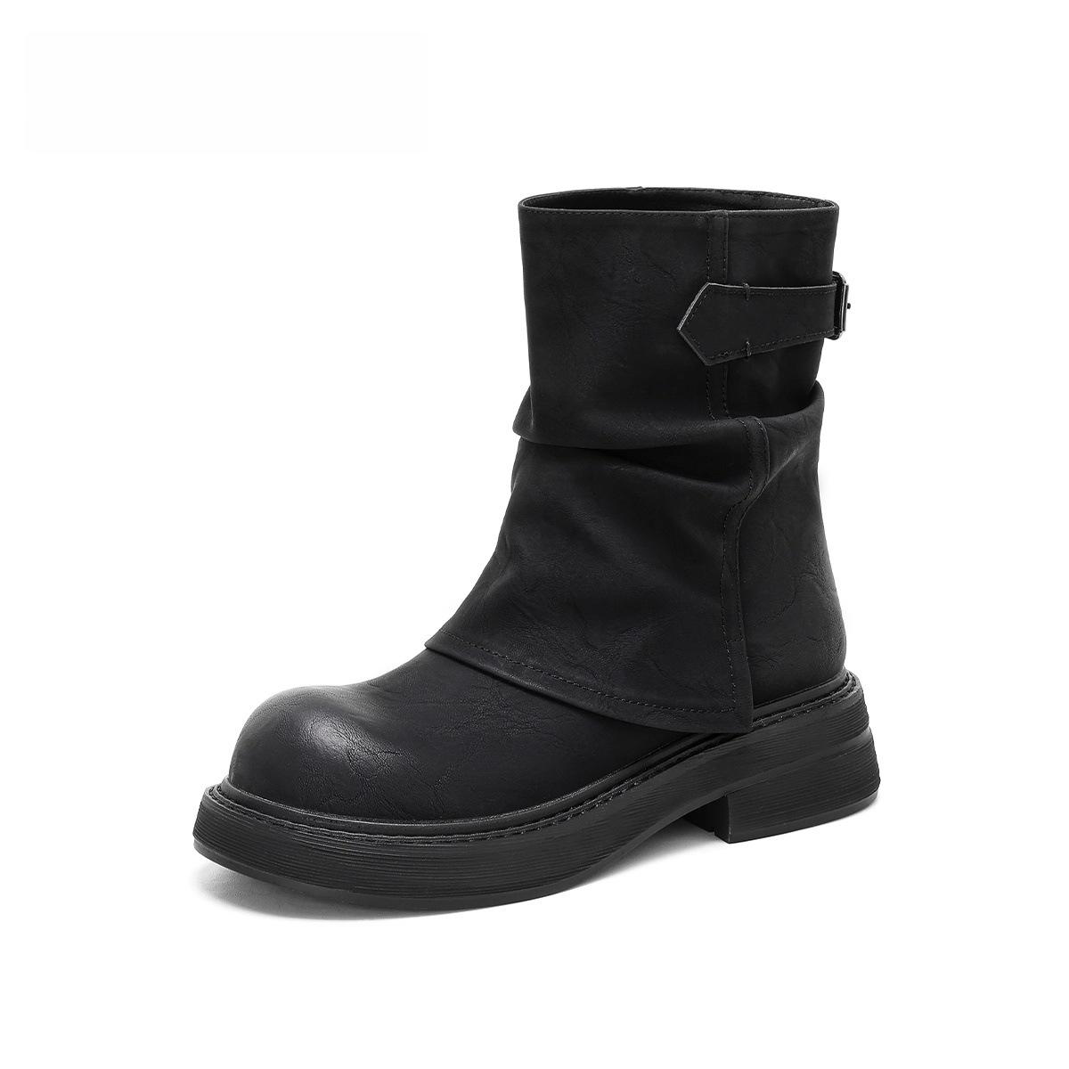 

Brown trouser boots women s 2025 autumn and winter new retro versatile Martin boots thick-soled pleated piled boots knight short boots 40