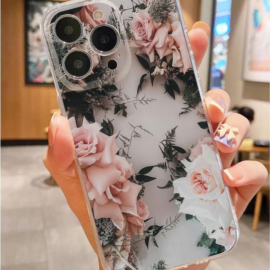 Pink Rose Shockproof Clear Case for iPhone 14/15/16/17 Promax