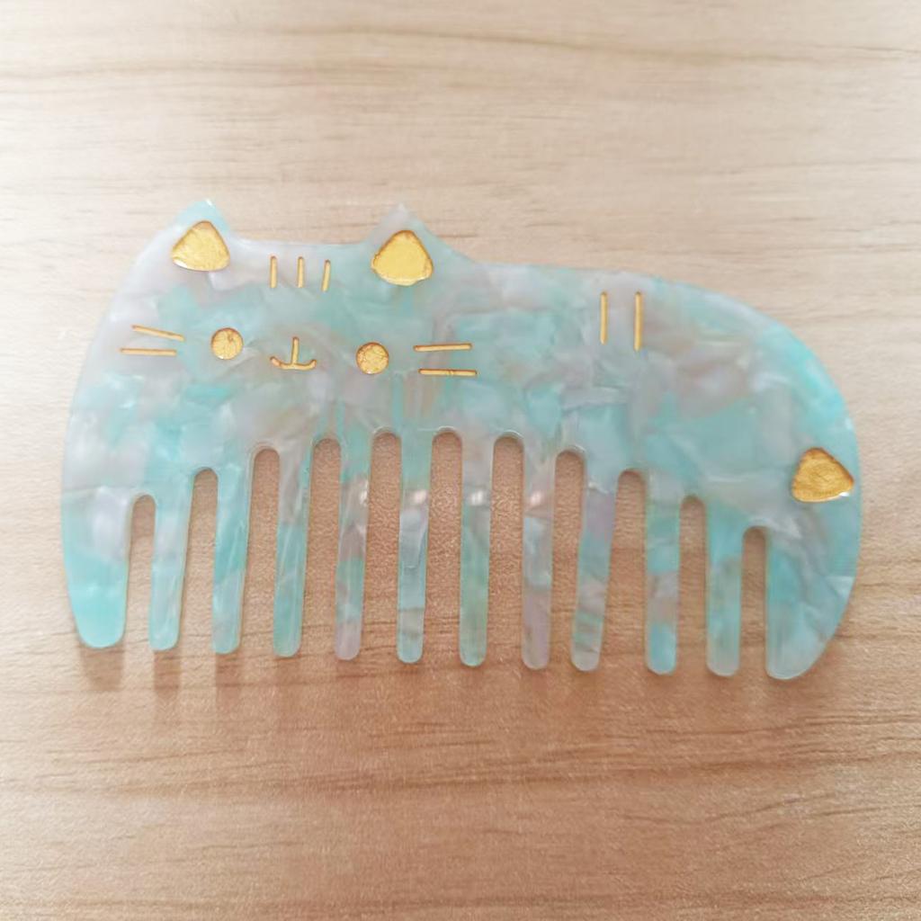 Korean Acetic Acid Wide Tooth Hair Comb Retro Cute Cat Comb Portable Wash Leopard Print Anti-static Kids Children Hair Comb