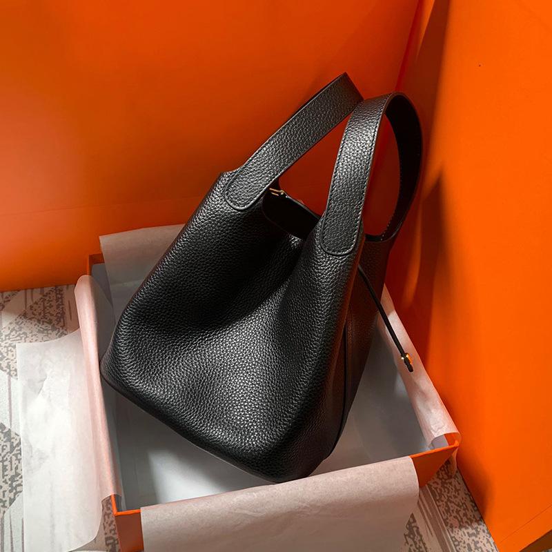 Top Layer Cowhide Tote Bag Genuine Leather Womens Bag High-end Soft Grandma Bag Large Capacity Handheld Cosmetic Bag Casual