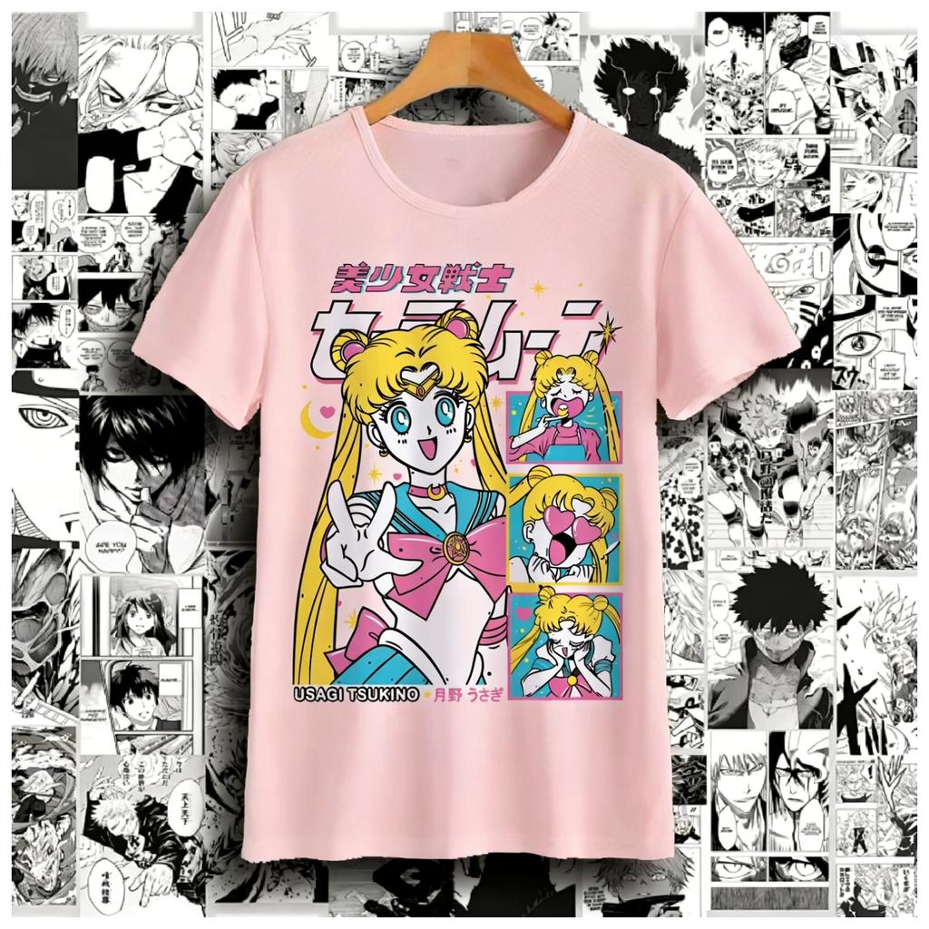 Fashion Trend Sailor Moon Anime Trendy Casual Print Summer Pure Cotton Mens and Womens TShirt Street Casual Trendy Short