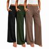 Womens High-Waisted Wide-Leg Pants With Pockets Comfortable Loose Fit Casual Trousers Home Yoga Daily Wear