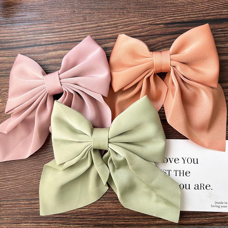 Korean Solid Color Bow Hair Clips Elegant Ribbon Hairpins Barrettes For Women Girls Headwear Baby Ornament Hair Accessories Gift