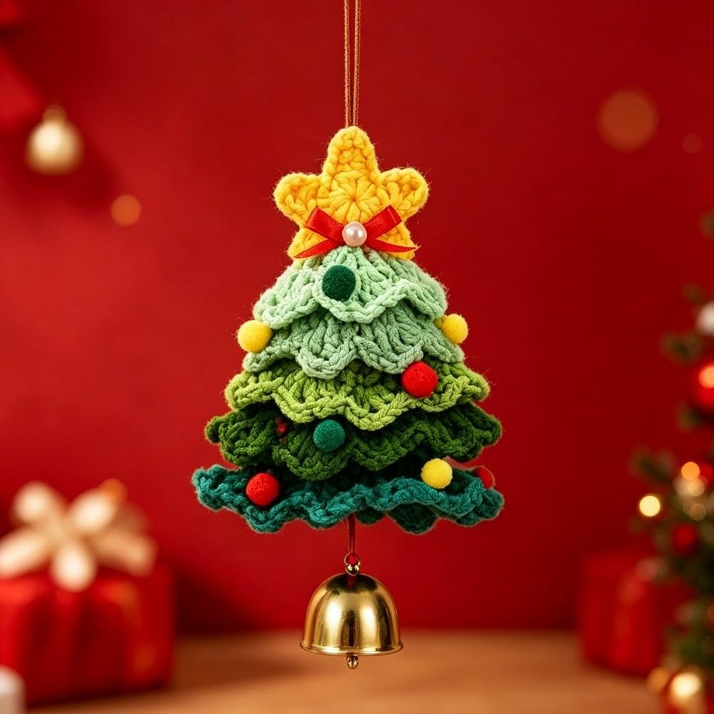 Wool Yarn Crochet Christmas Tree Plush Christmas Hanging Ornament Festive Decoration